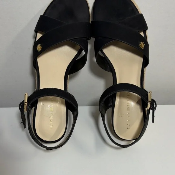 Tommy Hilfiger Black and Tan Wedge Sandals - Picture 5 of 8